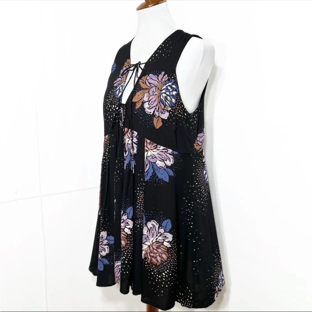 Free People Lovely Day Printed Tie Tunic Dress Black Combo Plunging - Picture 11 of 14